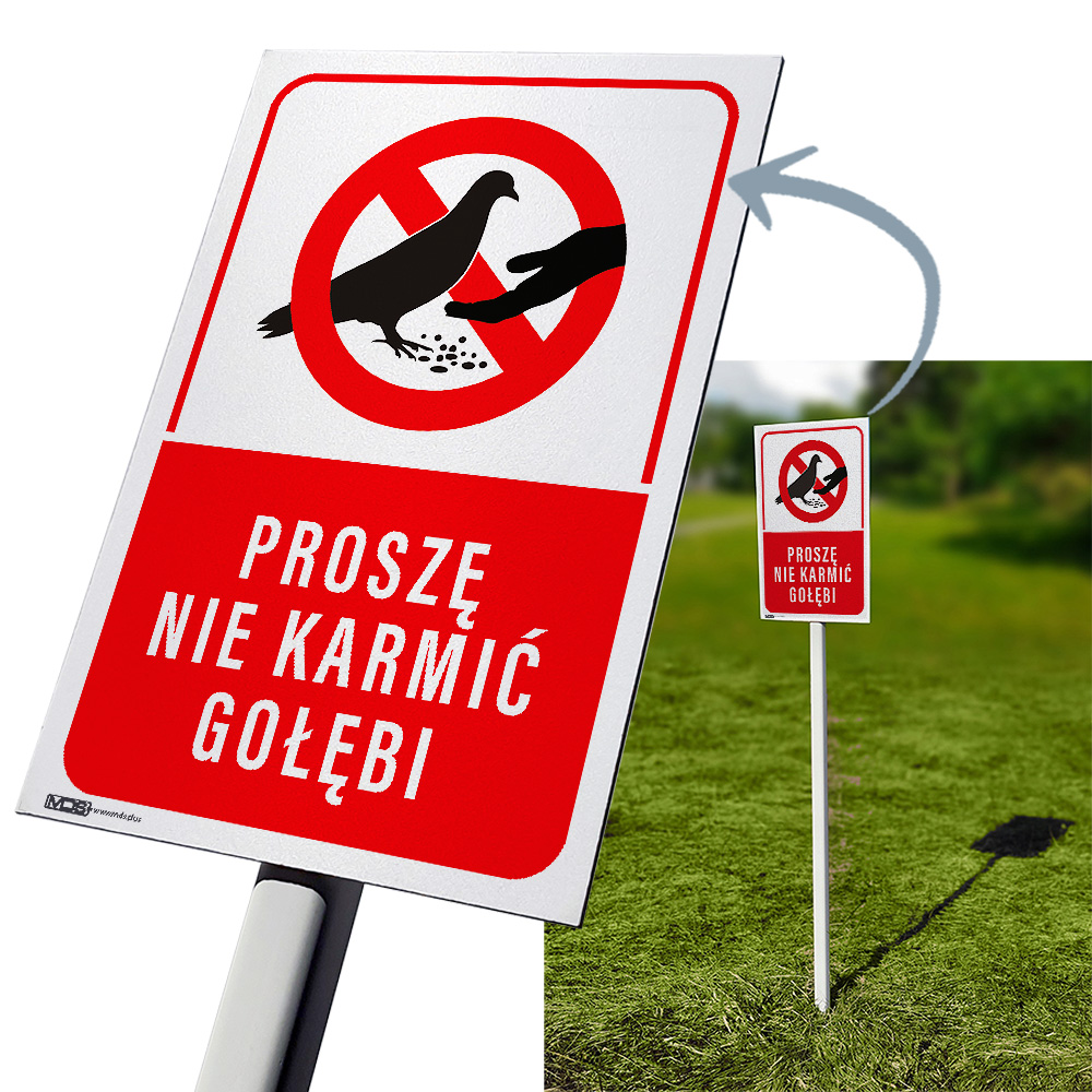 Tabliczka proszę nie karmić gołębi / słupek